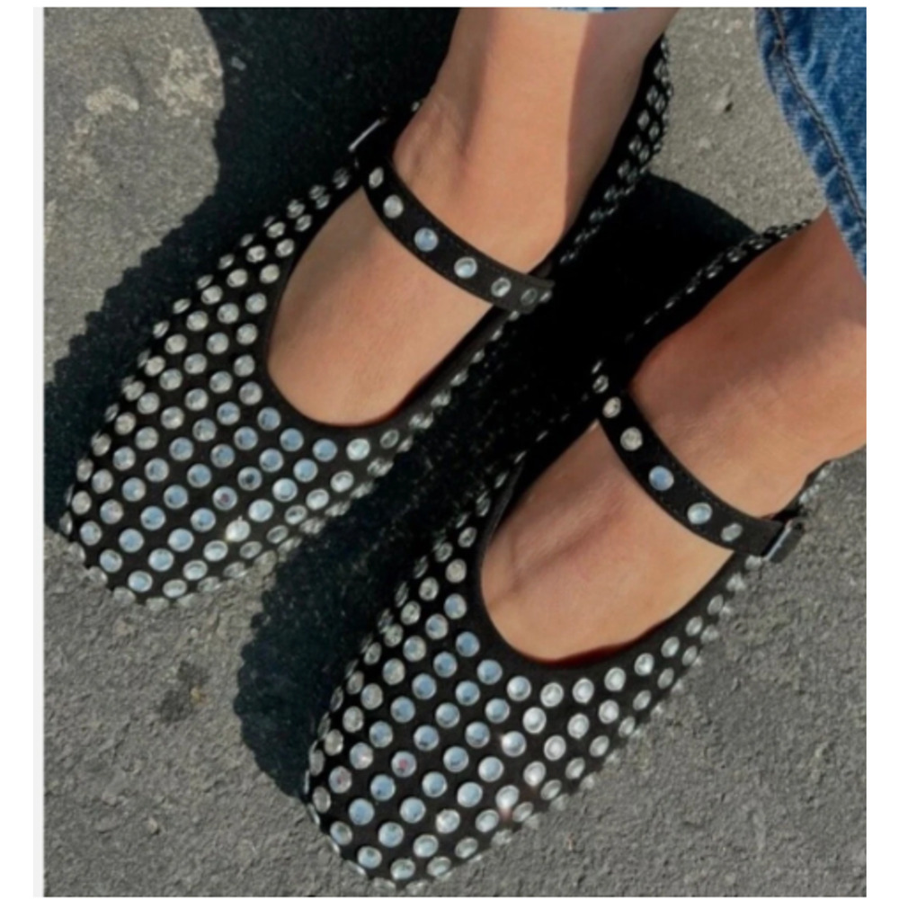 Issa Rhinestone Mary Jane Ballet Flats Black Sz 11 NWOT- A New Day